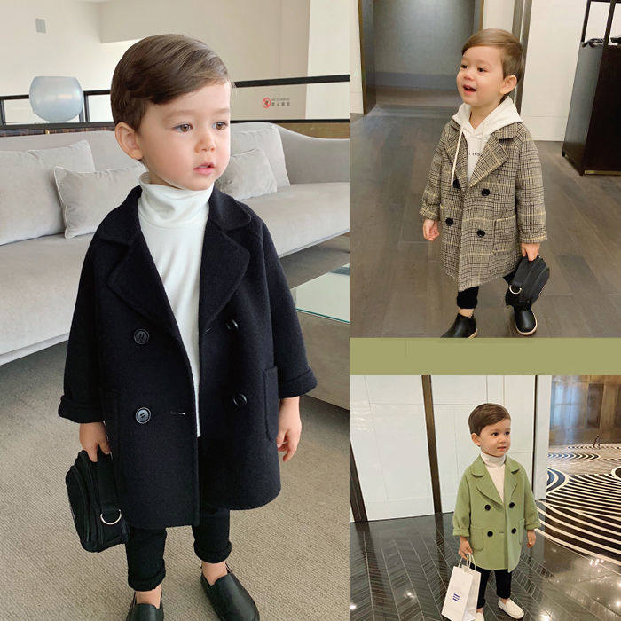Boys' woolen coat 2021 new spring and autumn Korean version wild children's autumn and winter foreign style medium and long woolen coat tide