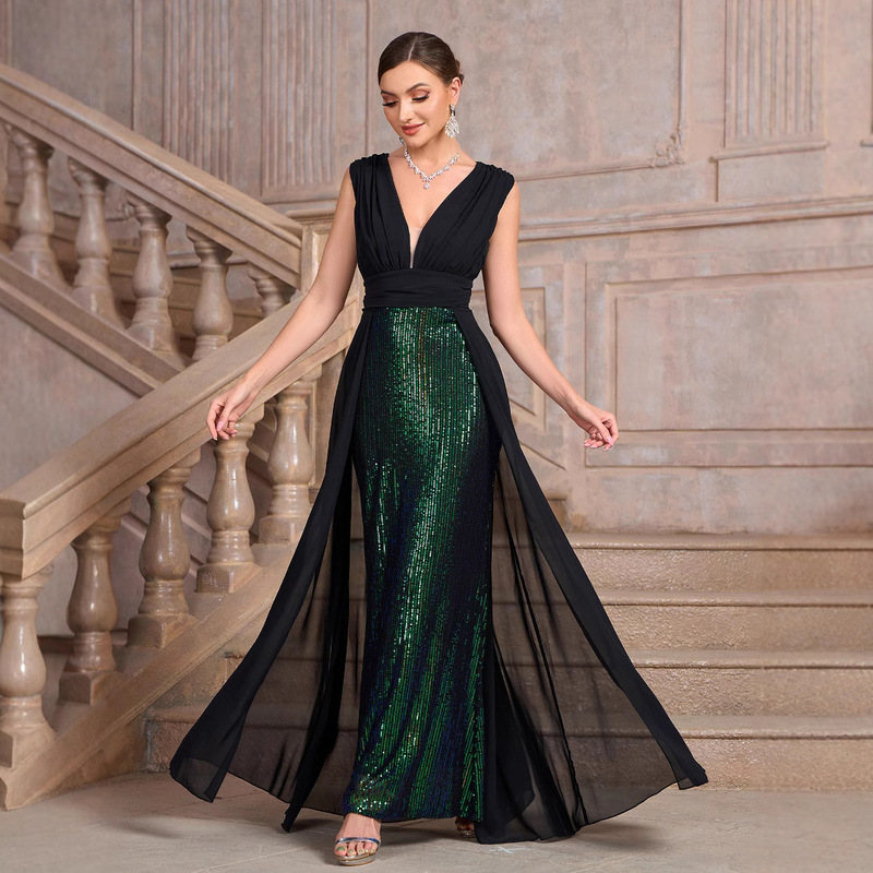 Plus-Size Women's Standard Size Dress, New Autumn and Winter Sequin Sleeve Sequin Party Dress