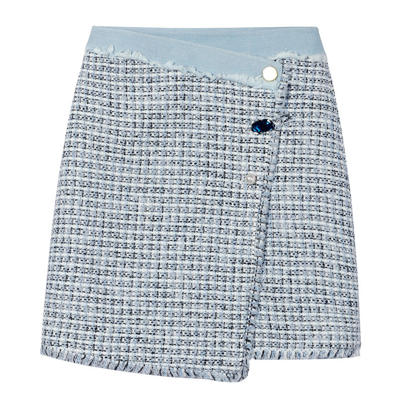 Lily spring new women's tweed weaving asymmetric A-line skirt skirt 6602