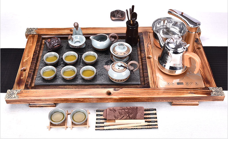 HaoFeng ceramic tea set of household solid wood sharply stone tea tray tea tray induction cooker purple sand teapot teacup