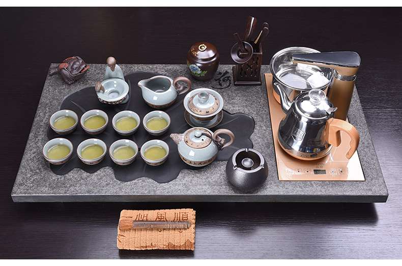 HaoFeng ceramic tea set suit household sharply stone solid wood tea tray was kung fu tea tea purple sand teapot teacup