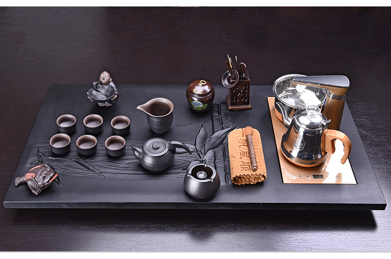 HaoFeng ceramic tea set suit household sharply stone solid wood tea tray was kung fu tea tea purple sand teapot teacup