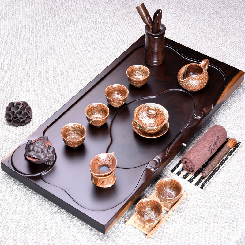 HaoFeng the whole piece of ebony wood tea tray tea saucer sea of a complete set of kung fu tea set