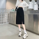 Осенняя дизайнерская джинсовая юбка, средней длины, высокая талия, тренд сезона, А-силуэт