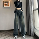 Осенние джинсы, флисовые демисезонные ретро штаны для отдыха, свободный крой, высокая талия, ностальгия, оверсайз