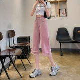 Розовые джинсы, осенние ретро штаны, свободный прямой крой, высокая талия, подходит для подростков