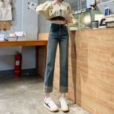 Осенние джинсы, приталенные эластичные штаны, высокая талия, свободный прямой крой, подходит для подростков