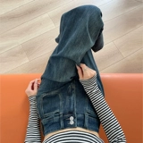 Осенние джинсы, эластичные штаны, ретро мегафон, ностальгия, высокая талия, свободный прямой крой