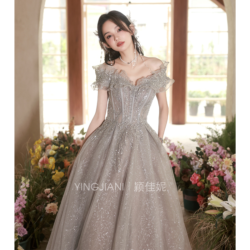 High-End French Evening Dress for Women 2026 New Style, Luxurious and Unique for Birthday, Light Luxury, Niche Banquet Host Adult Dress