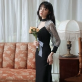 Черное вечернее платье, элитная дизайнерская юбка, французский стиль, изысканный стиль