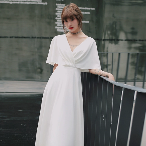 Белое вечернее платье большого размера для женщин, новый стиль 2025, элитное легкое роскошное нишевое атласное платье для помолвки с сертификатом высокого класса