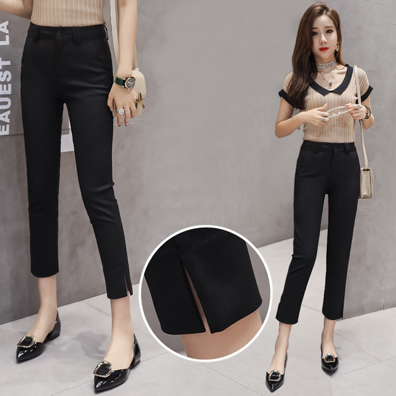 Black Professional Suite Pants Nine points 2023 Spring and summer new slim cross casual pencil eight minute pants