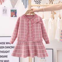 2024 new childrens clothing baby girl suit small fragrant sweater two-piece set childrens coat sleeveless dress spring trend