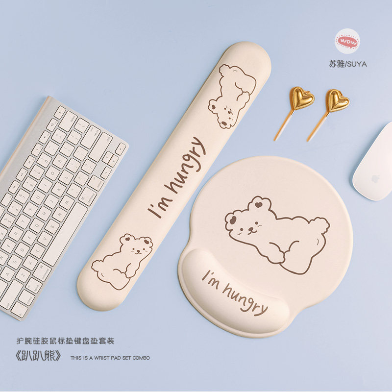 Papa Bear Mouse Pad Thickened Wrist Pad Silicone Cartoon Laptop Keyboard Hand Pillow Office Home Game Creative Cute 3D Non-slip Bowl Holder Three-dimensional Men and Women Comfortable Padded Mouse