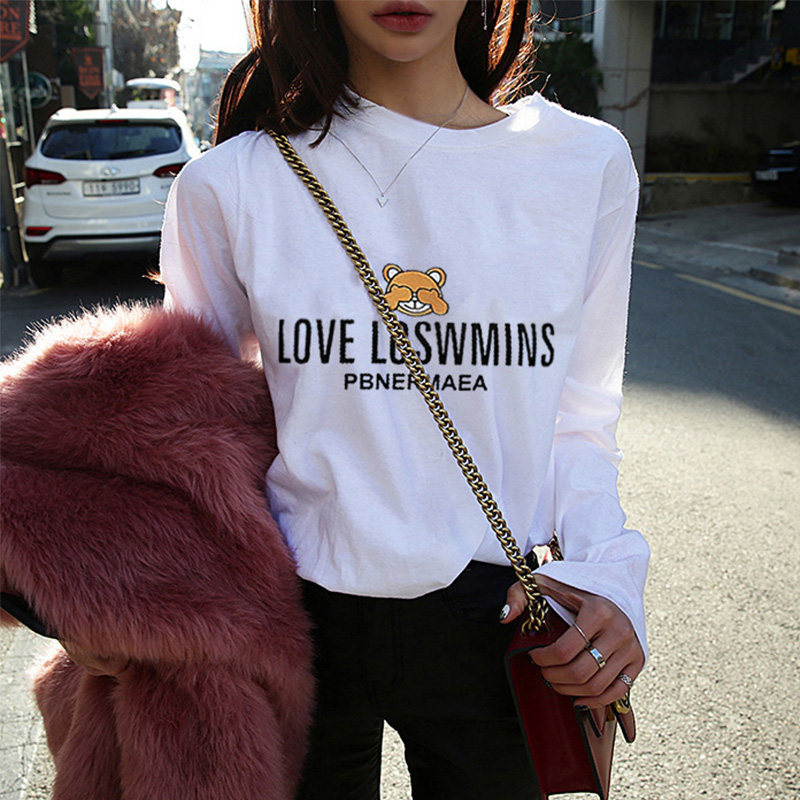 European Station 2023 Spring and Autumn new European white long - sleeved cotton t - shirt dress loosely and blouse