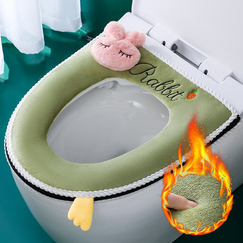 Toilet mat seat washer household zipper winter thickening plush cute toilet cover waterproof toilet four seasons universal