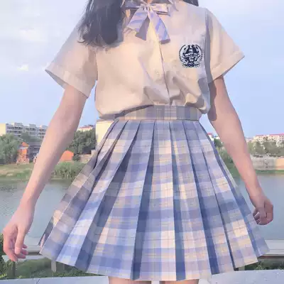 JK uniform summer student college style suit female school uniform short sleeve ice cream grid skirt genuine pleated skirt full set