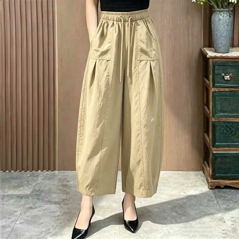 Women's Casual Pants, New Summer Style, Wide-Leg Balloon Pants, Elastic High Waist, Slimming, Fashionable, Stylish, Cropped Knife-Cut Pants Women's Casual Pants, New Summer Style, Wide-Leg Balloon Pants, Elastic High Waist, Slimming, Fashionable, Stylish, Cropped Knife-Cut Pants