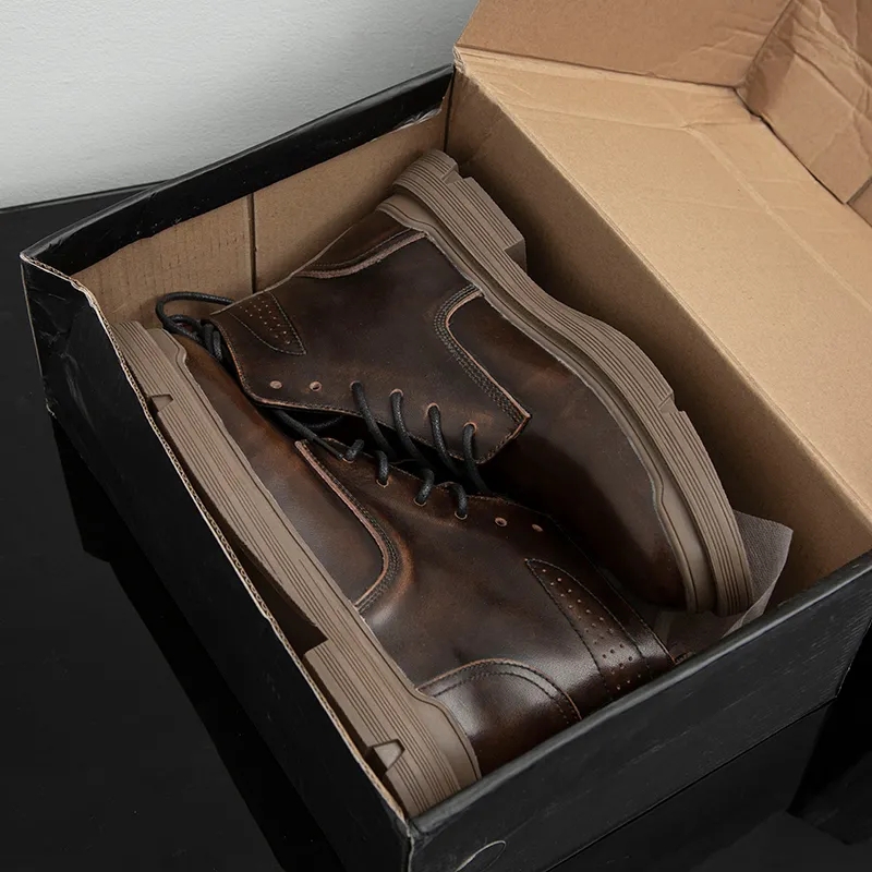 Stem from classic Don't miss headlayer Bull Leather High Cylinder Leather Shoes Fashion Tooling Men's Shoes 100 Hitch Shoes