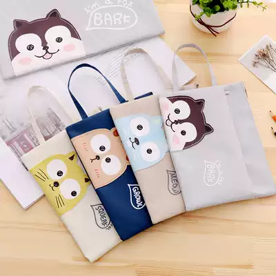 A4 transparent file bag zipper canvas ticket bag B5 double storage bag Korean student book bag A5 portable mesh bag