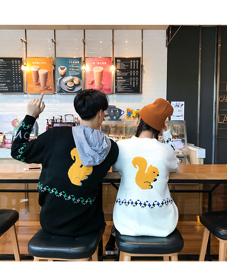 Cặp đôi áo len rộng một nam và một nữ 2018 phiên bản Hàn Quốc hoang dã mới của bộ đôi áo len mùa thu đông áo khoác cặp