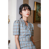 Summer 2020 new womens plus size suit plaid skirt Hepburn style can salt sweet irregular dress