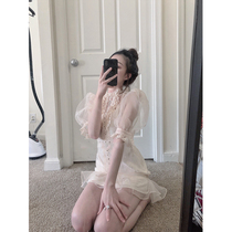 2020 Summer new womens large size lace bubble sleeve skirt goddess fan clothes small fragrance temperament wind dress
