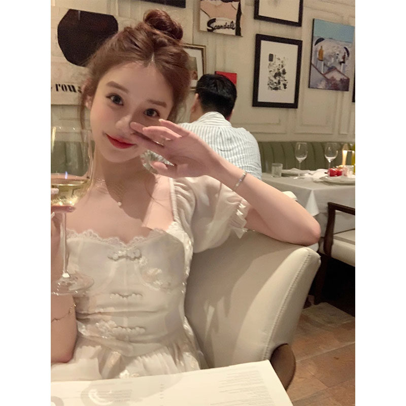 Summer new women's dress texture Advanced High-end Refined Tea Hysteria Style White small fragrant windy with dress 2023-Taobao