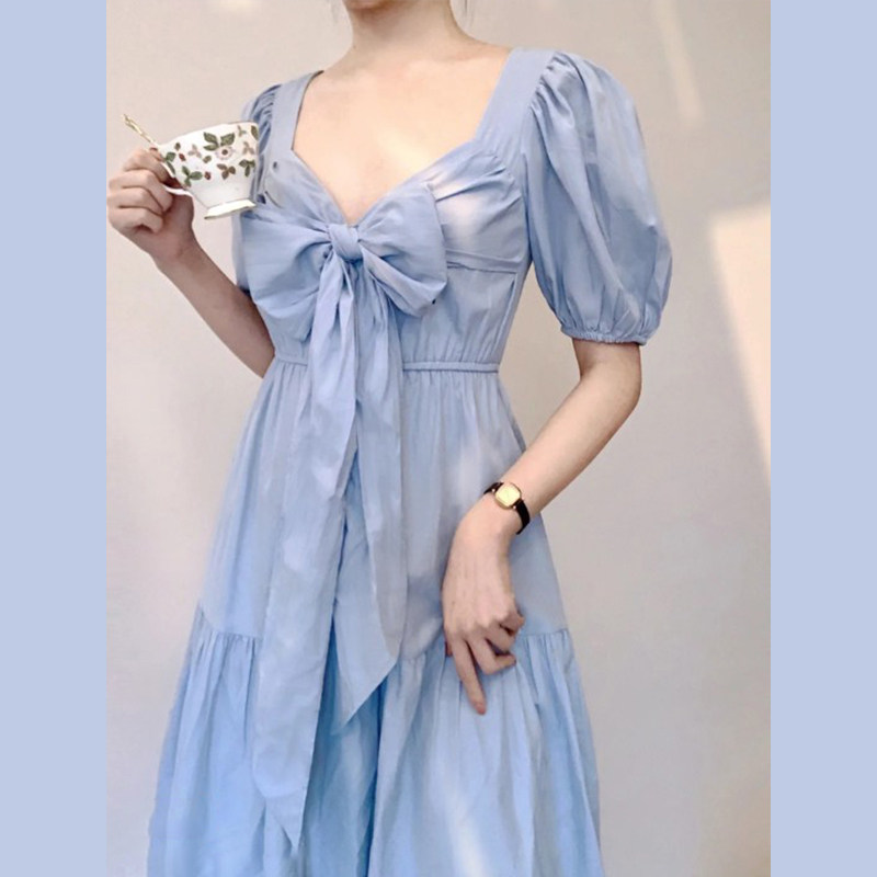 2020 New Year Summer New women's dress Big size Burst Blue Dress Sexy Temperament Goddess Van Clothing Foreign Dress