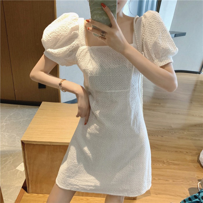 2020 Summer new women's dress Large size Sizes Bubble Sleeves White Dress Temperament Fan Clothes Little Subocean Dress