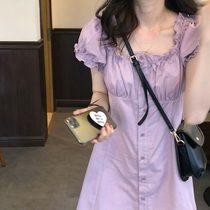 2020 summer dress new womens size purple bubble sleeve skirt temperament goddess fan dress Hepburn dress