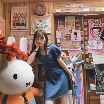 2020 Summer new womens large size denim bubble sleeve French niche temperament goddess fan clothes jumpsuit