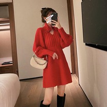 2020 autumn and winter new Chinese New Year Womens dress Big code New Year clothes Red Dresses for Chinese New Years Eve celebrations Xiaoxiang Wind Liandress