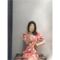 2020 Summer new womens large size floral bubble sleeve skirt temperament goddess fan clothes slim waist dress