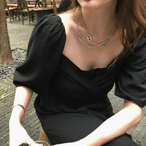 2020 Summer new womens plus size black long split skirt temperament goddess fan dress thin dress