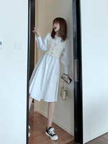 Early autumn 2019 new womens little fairy dress high Cold line imperial sister temperament mature waist white dress