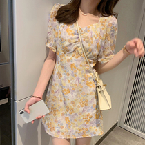 2020 Summer New Women Plus Size Hepburn Wind Floral Skirt Temperament Goddess Fan Clothes Bubble Sleeve Dress