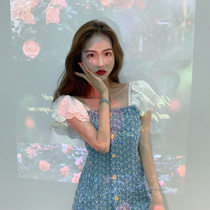 2020 Summer New Womens Plus Size Blue Little Fragrant Salt Sweet Wind Skirt Hepburn Cure Machine Dress