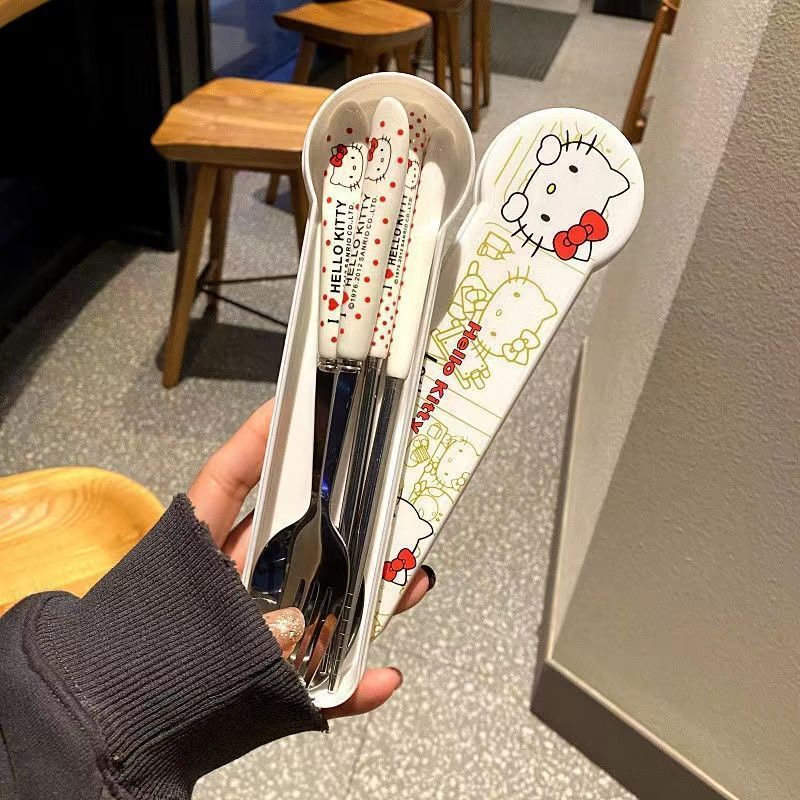 Korean Imported ins-Piece Cutlery Set (Spoon, Chopsticks, Fork) with Box for Students, Cafeteria Meals, Adults, and Travel Korean Imported ins-Piece Cutlery Set (Spoon, Chopsticks, Fork) with Box for Students, Cafeteria Meals, Adults, and Travel