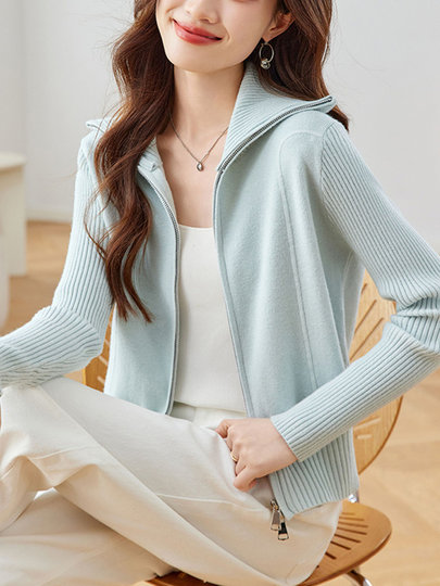 Women's Lapel Sweater Short Jacket Spring 2025 New Style Spring and Autumn Petite Fashionable Stylish Knitted Cardigan Top