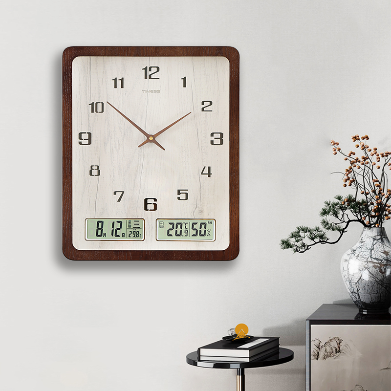Iridescent Solid Wood Perpetual Calendar Hanging Bell-Free Hanging Wall Modern Minimalist Personality Clock Living Room Home Fashion Hanging Watch-Taobao