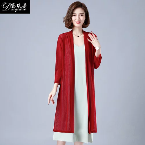 Летняя одежда, трикотажный лонгслив, длинный осенний кардиган для матери, тонкая накидка, для среднего возраста