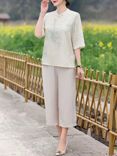 Летняя одежда для матери, комплект, летняя футболка с коротким рукавом для пожилых людей, для среднего возраста, в западном стиле