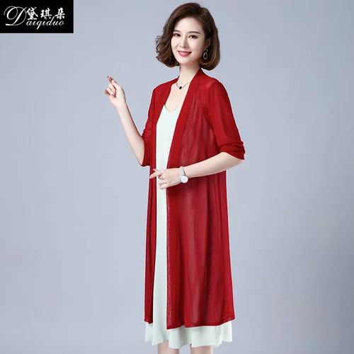 Летняя одежда, трикотажный лонгслив, длинный осенний кардиган для матери, тонкая накидка, для среднего возраста