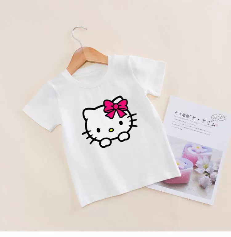 Quần áo trẻ em Hello kitty cô gái mùa hè Áo thun ngắn tay Hàn Quốc bé kt quần áo mèo Hello Kitty phong cách nước ngoài hàng đầu - Áo thun