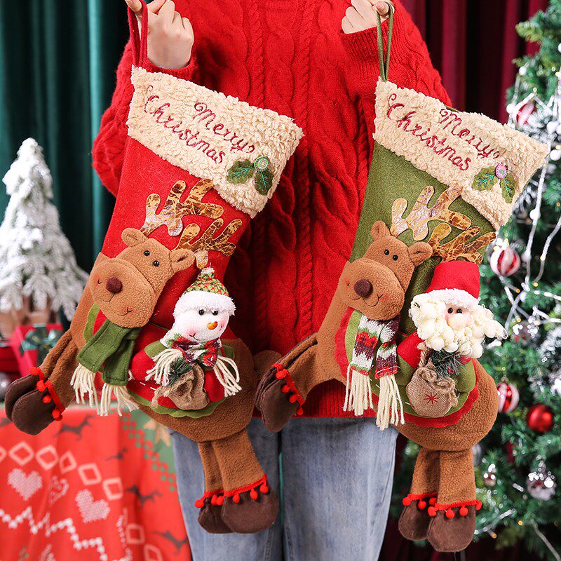 Christmas Socks Gift Bag Big children Candy Bag Nursery School Seniors Snowman Elk Deer Decoration Placement Supplies-Taobao