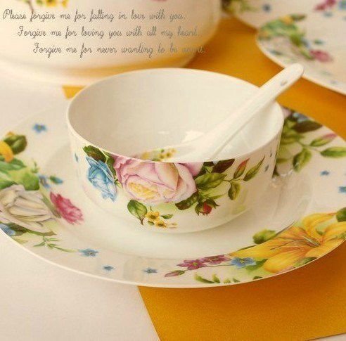 New bowl set 56 skull china tableware set bowl and plate Korean Jingdezhen ceramic bowl and plate set gold