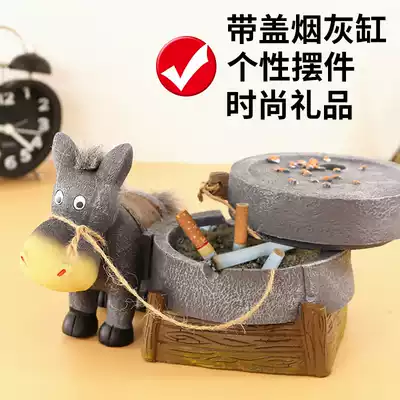 Donkey pull grinding ashtray creative personality trend home living room cute cartoon anti-flying ash with lid graduation send teacher