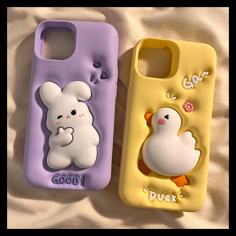 Macro World Inflatable Squishy Duck Rabbit Phone Case for Apple 16 Pro Max iPhone 15 Fun 3D 14 Pro Women's Model 13 Pro Max Cartoon Cute 11/12 Pro Full Coverage Soft Case