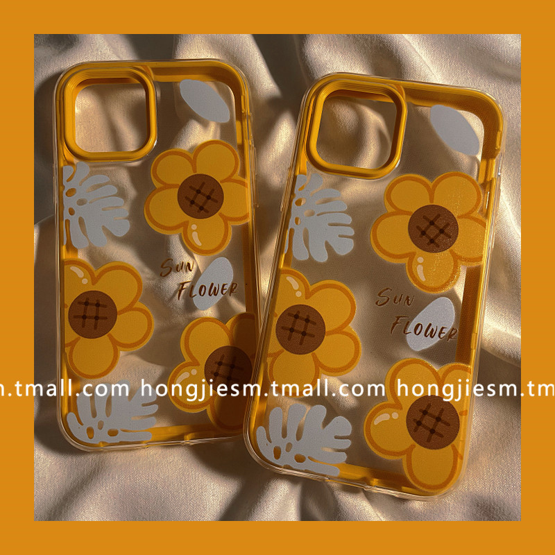 ins wind fresh sunflower flowers apply iphone13 12pro max apple 11 mobile phone protection shell xr xsmax transparent silicone 7 8plus female